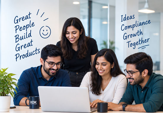 KDK Software team collaborating with laptop in office environment